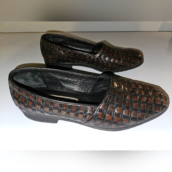Cole Haan Slip On Woven Leather Loafers Black & Brown Size 8B Made in Italy - Picture 5 of 8